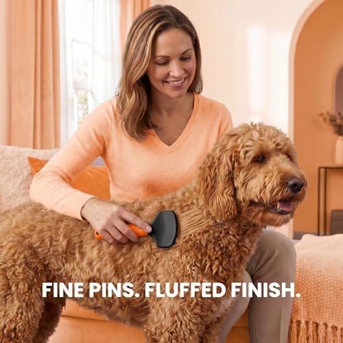 Poodle Pet Slicker Brush - For Dogs, Cats, Rabbits - Matted/Loose Fur, Knots - Suitable for Doodle/Goldendoodle Grooming and Shredding Short/Long Hair (Orange)