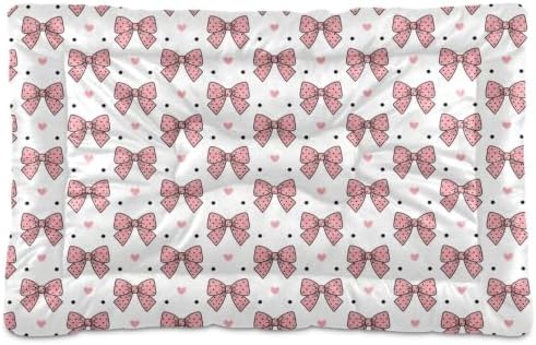 Pink Bows Dog Bed Crate Pad, Multi-Purpose Pet Mat for Crate and Car, Silicone Dotted Anti-Slip Base Couch Protector, Washable One-Piece Puppy Sleeping Pad, 24x18 inch