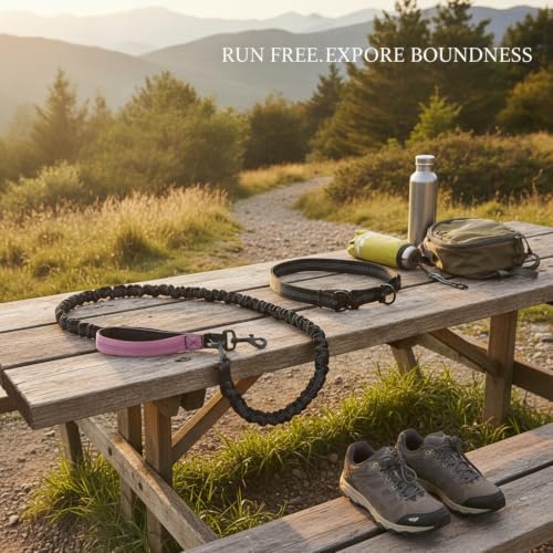 1 Pack Hands Free Dog Leash, Adjustable Nylon Waist Belt with Shock-Absorbing Bungee and Reflective Strips for Running and Hiking