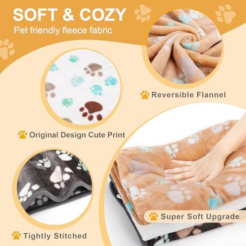 3 Pack Blanket for Large Dogs Soft Reversible Cute Paw 40"x31"
