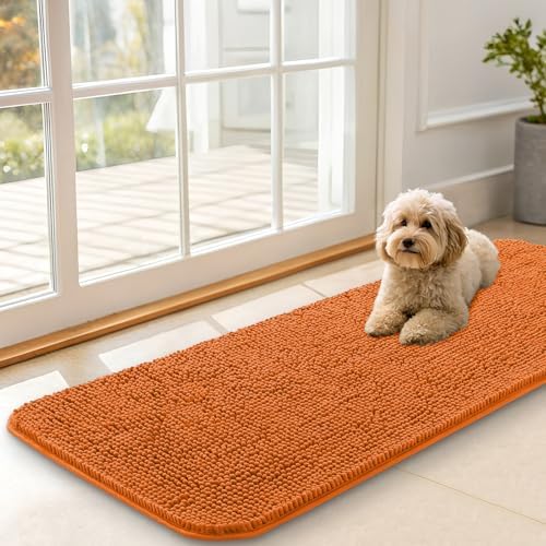 OLANLY Dog Door Mat for Muddy Paws 47x17, Super Absorbent Chenille Mud Mat
