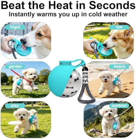 Portable Dog Water Bottle, Flip-Top Silicone Bowl Design, Insulated Hot & Cold Retention Material, One-Hand Leakproof Use, Perfect for Walking & Hiking, 10oz (Blue, Printing)