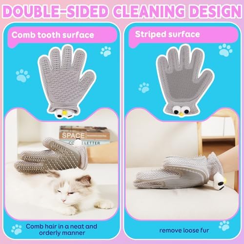 Pet Grooming Gloves Suitable for Long- And Short-Haired Dogs and Cats. Double-Sided, Two-in-One, Pet Hair Removal Gloves for Depilating and Massaging Cats and Dogs. Upgraded Five-Finger Design.