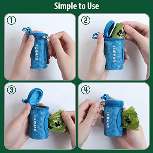 FURHAB Dog Poop Bag Holder for Leash with Carabiner Clip Soft Fabric