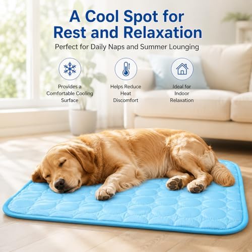 Cooling Mat for Dogs, Self-Cooling Ice Silk Dog Mat, Portable Washable Non-Slip Pet Cooling Pad for Indoor & Outdoor Summer Use, Breathable Dog Cooling Blanket for Large & Small Dogs (Blue, X-Large)