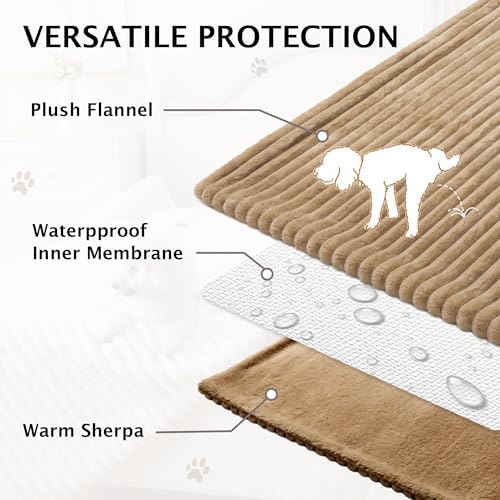 PuTian Waterproof Dog Blanket for Couch, 60"x80", Khaki
