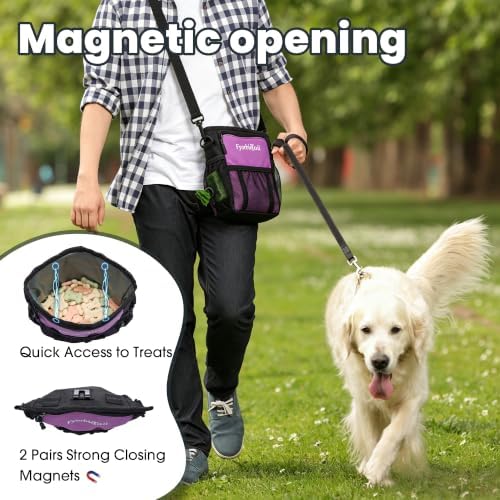 Dog Treat Pouch, 4 Cup Training Bag, Magnetic Closure, 3 Way Wear, Purple