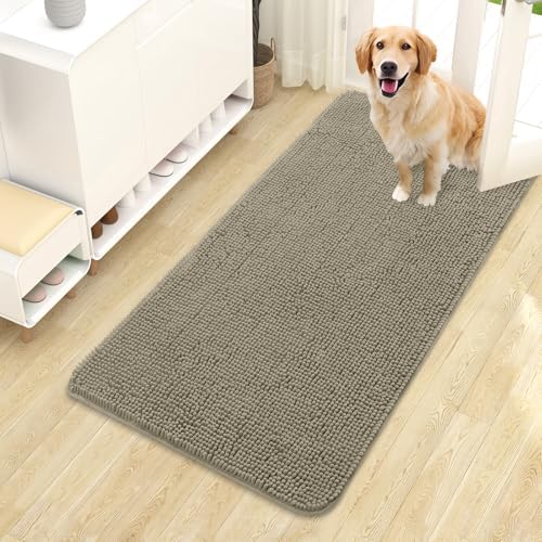 OLANLY Dog Door Mat for Muddy Paws 44x24, Super Absorbent Chenille Mud Mat