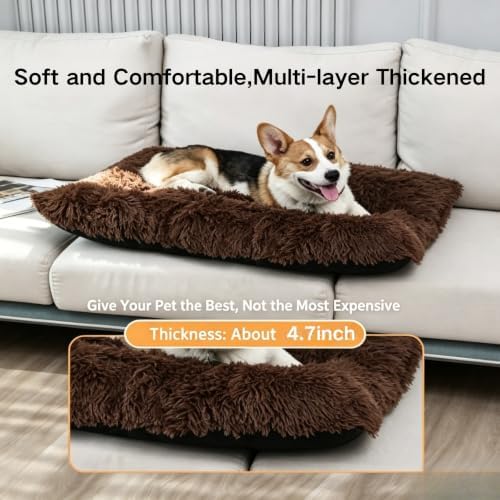Rectangle Long Plush Pet Crate Mat, Anti-Slip Oxford Underside, 3D Elastic PP Cotton Kennel Cushion, Warm Skin-Friendly Rest Pad for Small Medium Large Dogs Cats (Light Pink,X-Large)
