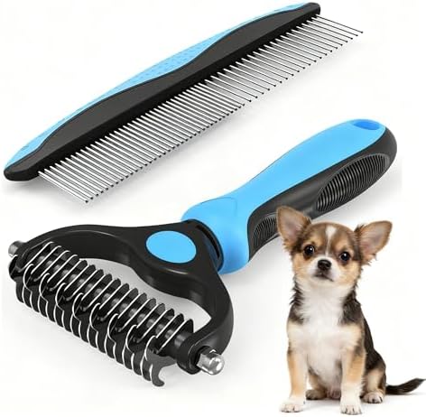 Double-Sided Pet Dematting Comb – 2-in-1 Undercoat Rake for Dogs & Cats, Stainless Steel Blade + PP Handle, Removes Tangles & Floating Hair, Lightweight 113 g, Home Grooming Tool