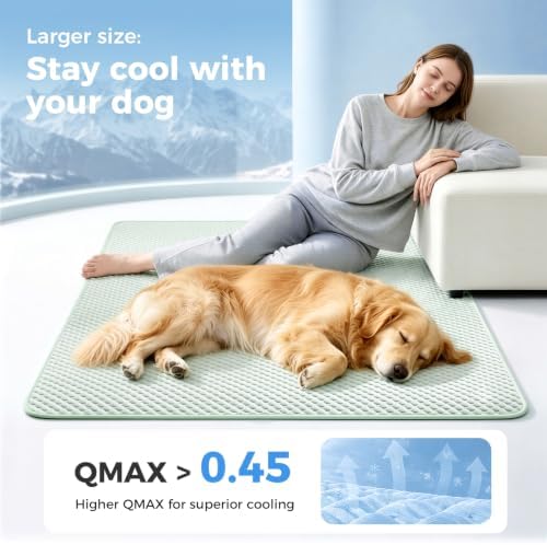 Lekereise Cooling Mat for Dogs - Self-Dog Cooling Mat Indoor, Pressure-Activated Cold Blanket for Sofa, Floor & Car, Crate, 27.6"x 69", Green