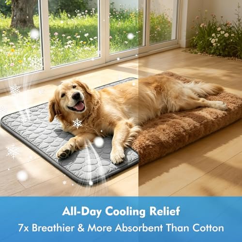 Portable Dog Cooling Mat, Q-Max 0.4 Non Slip Washable Pet Bed Pad