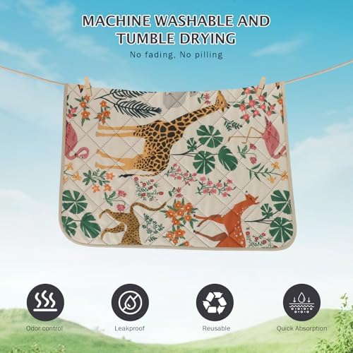 IEUUMLER Washable Pee Pads for Dogs, 2 Pack Forest Pattern Reusable Waterproof Puppy Pads, Non-Slip Super Absorbent Dog Training Pad for Playpen Crate Bed EU013 Beige Jungle, 36x24