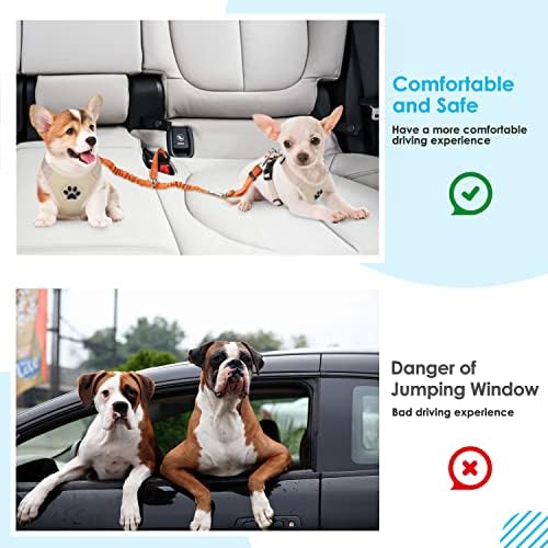 SlowTon Double Dog Seat Belt for Car with Elastic Bungee Buffer, Adjustable