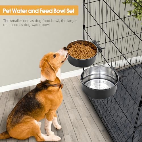 2 Pcs Stainless Steel Large Dog Crate Food Water Bowl, 56 & 41 OZ