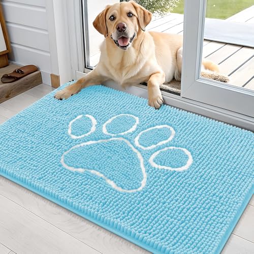 OLANLY Dog Door Mat for Muddy Paws 36x24, Paw Print Design Chenille Mud Mat
