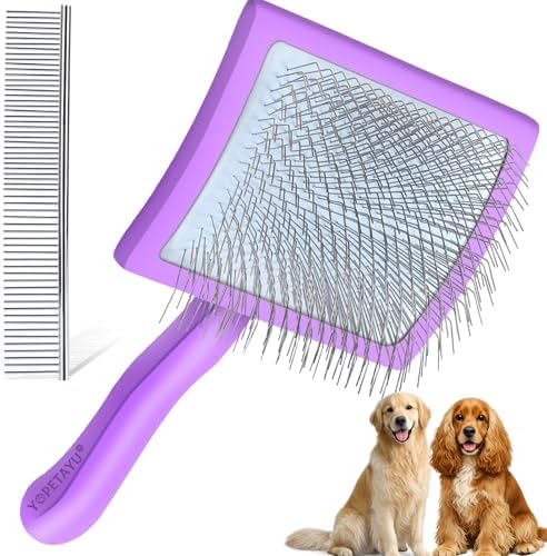 Long Pin Slicker Brush & Dog Comb Set for Doodles Grooming, Purple