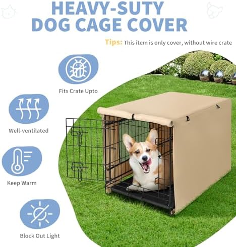 X-ZONE PET Dog Crate Cover Waterproof Kennel Cover, 42 in Beige with Window
