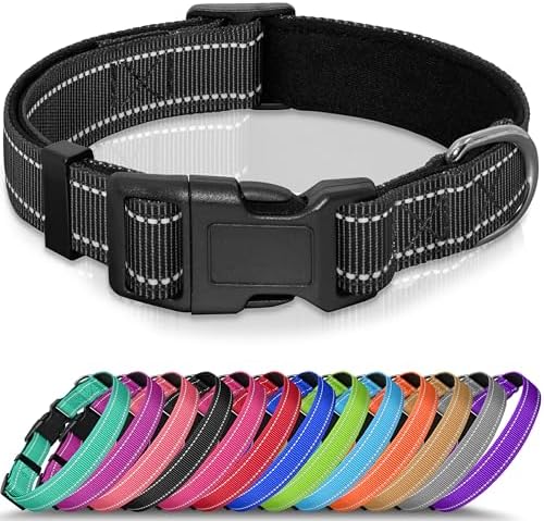 Seyezo Reflective Dog Collar, Soft Neoprene Padded Collar(Black,L)