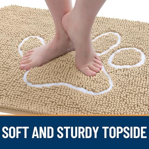 OLANLY Dog Door Mat for Muddy Paws 70x35, Paw Print Design Chenille Mud Mat
