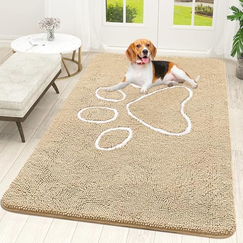 OLANLY Dog Door Mat for Muddy Paws 70x46, Paw Print Design Chenille Mud Mat