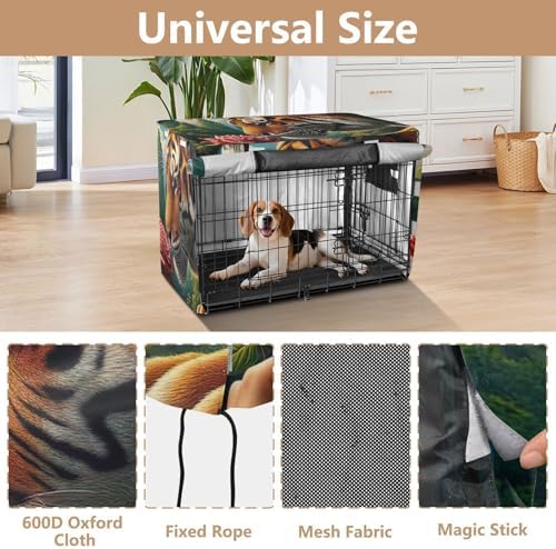 Breathable Animal Tiger Rose Dog Crate Cover Roll-up Side Panels Crate Cover for Dog Owners X-Large