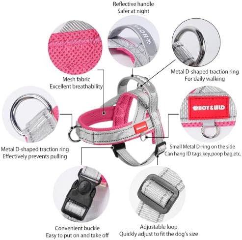No Pull Dog Harness with 3 Clips and Soft Padded Handle (Pink, L)