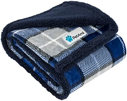 PetAmi Dog Blanket for Medium Small Pet Cat Puppie, 60x40, Plaid Navy Blue