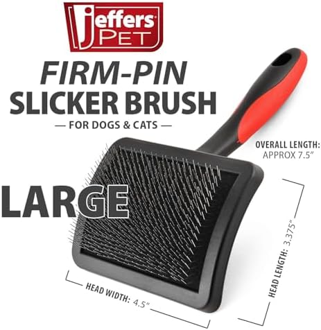 Jeffers Pet Hard Pin Universal Slicker Brush for Dogs, Cats, Horses – Firm Bristles Grooming Tool, Detangling, Tangle Free Coat, Mats, Shedding, Curved Head, Travel Friendly, Easy Storage - Large