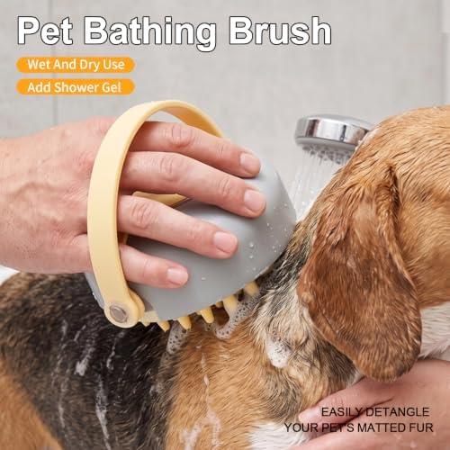 Yellow Dog Bath Brush for Bathing&Shedding Dog Shampoo Brush