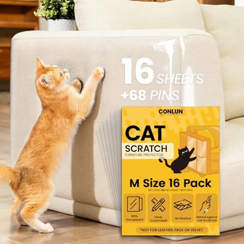 Conlun Cat Scratch Furniture Protector 16-Pack 14in Clear Adhesive Sheets