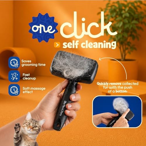 Be Best Pets Slicker Brush for Dogs & Cats - Self-Cleaning, Shedding Tool