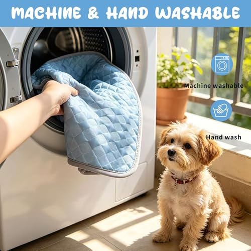 Summer Cooling Mat for Dogs and cats, Non-Slip Ice Silk Self Cool Mat for Medium and small Pets,Non-Toxic,Scratch-Proof and Washable Sleeping Pad for Bed, Crate,Indoor,Outdoor, Car Seats, 28"x20",Blue