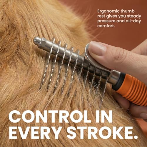 Poodle Dematting Fur Rake Comb Brush for Dogs and Cats - Long 2.5" Steel Safety Blades Metal Comb for Detangling Matted or Knotted Undercoat Hair (Orange)