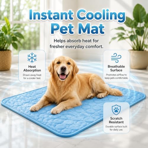 Dog Cooling Mat, 2026 Upgraded Ice Silk Summer Comfort, Self-Cooling Pressure-Activated Mat for Dogs & Cats, Helps Keep Pets Cool and Dry, Washable Non-Slip Pet Bed Mat (Gray, XL(39.4 x 27.6 in))