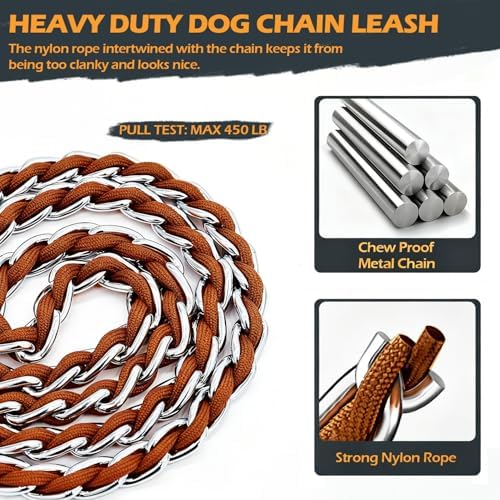 Chain Dog Leash, Bite-Proof Metal Leash, with Padded Handle