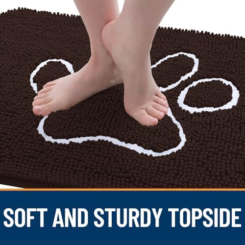 OLANLY Dog Door Mat for Muddy Paws 32x20, Paw Print Design Chenille Mud Mat
