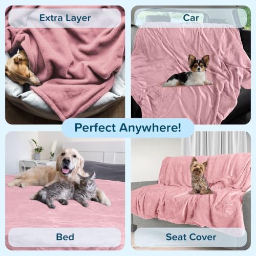 Waterproof Pet Blanket - 30x40-Inch Reversible Sherpa Fleece Throw Protects Couches, Cars, and Beds from Spills, Stains, and Fur by PETMAKER (Pink)