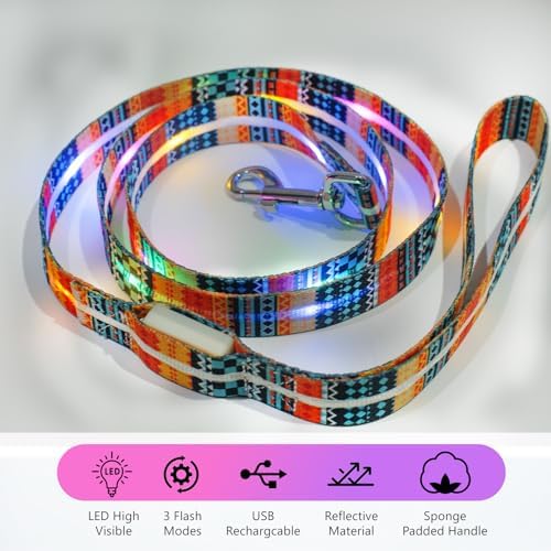 Light Up Dog Collar+LED Dog Leash,Rechargeable Waterproof LED Dog Collar Set,1.5m,3 Lighting Modes for Medium Large Dogs Walking at Night(1.5m Leash+10-25in Collar Can be Crop)