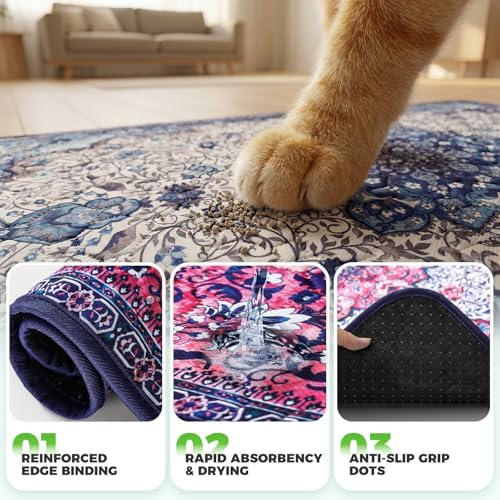 Hompet Cat Litter Mat 2 Pack, 20x60 Large Machine Washable Trapping Mats for Cats, Super Absorbent & Urine-Proof Cat Litter Box Mat for Floor, Waterproof & Non Slip Kitty Litter Rug