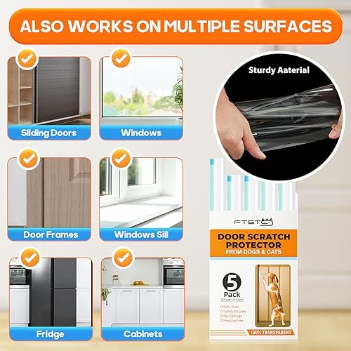 FTSTC 5-Pack Door Guard - 5 x 47'' x 8.3'' Cat & Dog Scratch Protector, Heavy Duty for Window Sill & Door Frame - Clear