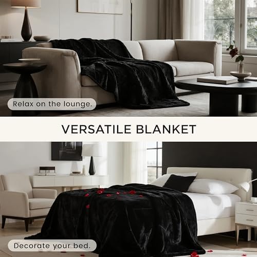gogobunny Waterproof Bed Blanket, Reversible Sherpa Fleece Throw Blanket for Dog Puppy Cat, Furniture Cover Protects Bed Couch Sofa from Liquid Pee and Pet Fur (Black, 90x90 inches)