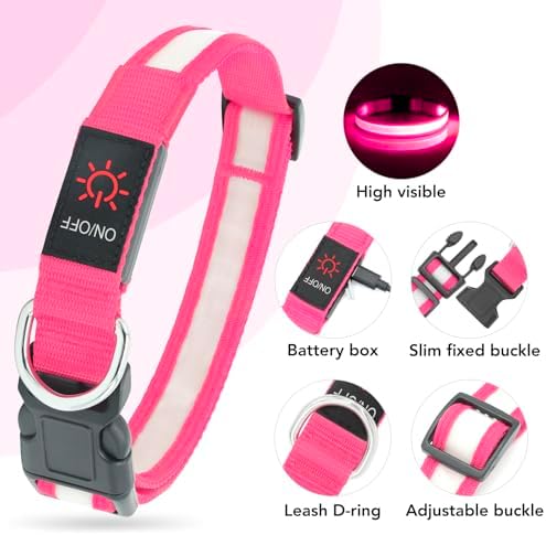 VIZPET LED Dog Collar, Light up Dog Collar Adjustable Safety Glowing Collar