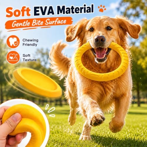 Dog Frisbee & Ring Toy 6pc Set, EVA Soft Flying Disc + Dog Ring Toy, Water Toys for Dogs, Outdoor Dog Toys for Large Dogs, Includes Poop Bag Dispenser & Biodegradable Bags, Lightweight Dog Chase Toy