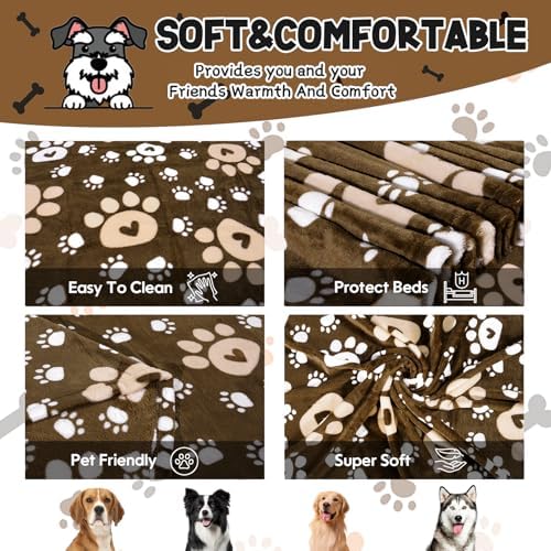 Rezutan Upgraded Flannel Blankets for Large Dogs & Cats, Brown 60" x 50"