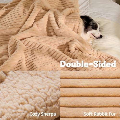 Qeils Waterproof Calming Dog Blanket for Medium Dogs, Noiseless Soft Plush Pet Blanket for Cats, 500GSM Thick Faux Fur Pet Throw, Couch Furniture Protector for Puppy, Sand Beige, 30x40IN