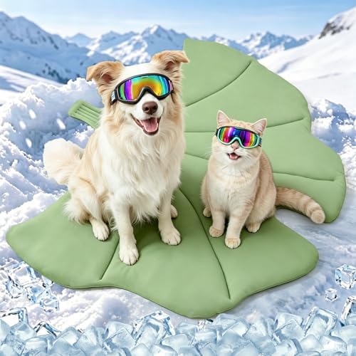 BEAUTYZOO Cooling Mat for Dogs & Cats, Dog Cooling Mat Q-Max>0.4, Double-Sided Pet Cool Pads for Summer, Crate, Kennel, Waterproof Outdoor Cooling Bed, Non-Gel Washable Chill Mats 37"x34" Leaf Shaped