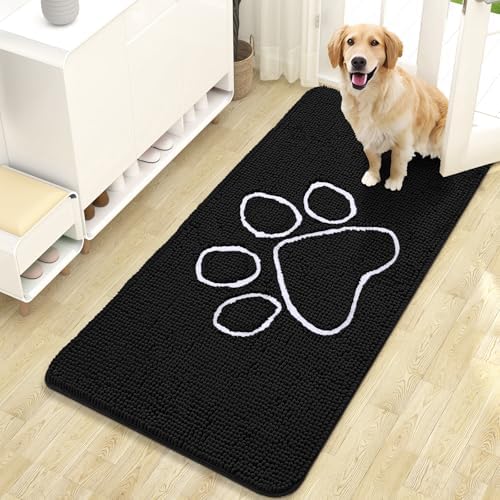 OLANLY Dog Door Mat for Muddy Paws 47x24, Paw Print Design Chenille Mud Mat