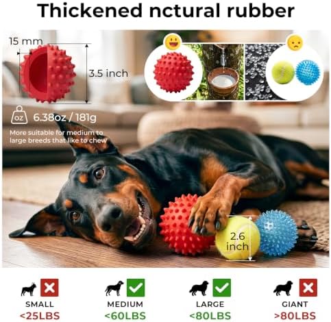 Beef-Flavored 3.5'' Tough Squeaky Ball for Dogs, 25-80lbs Pack of 2