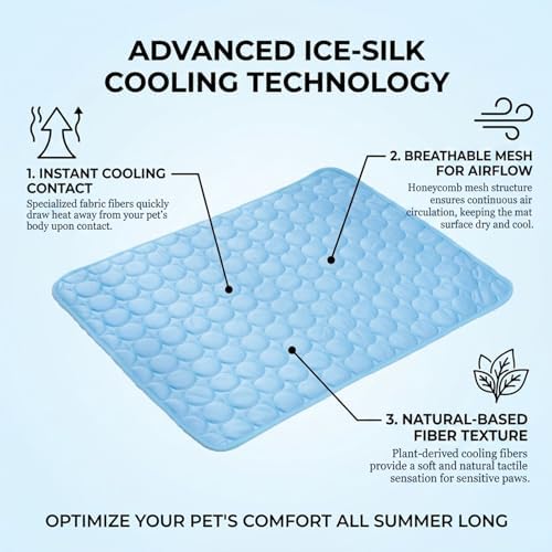 Pawlabs Cooling Mat - Self Cooling Pad for Dogs, Washable Portable for Crate Kennel Car Sofa Bed Floor, Indoor Outdoor Summer Use (Blue, L)